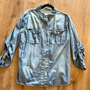Runcati Women's Button Down Oversized Jean Shirt - Blue - Size XL